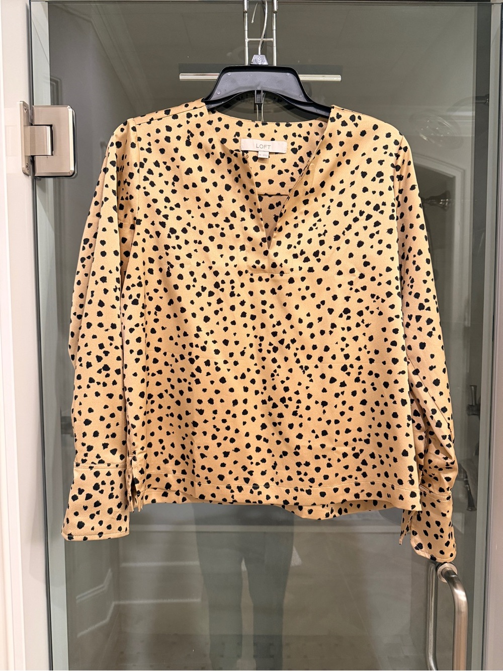 LOFT Beige Blouse with Black Spot Print